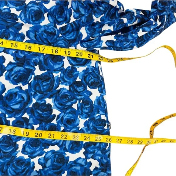 Carolina Herrera cotton Blue and White Floral Long Sleeve self-tie belt Dress - Picture 10 of 11